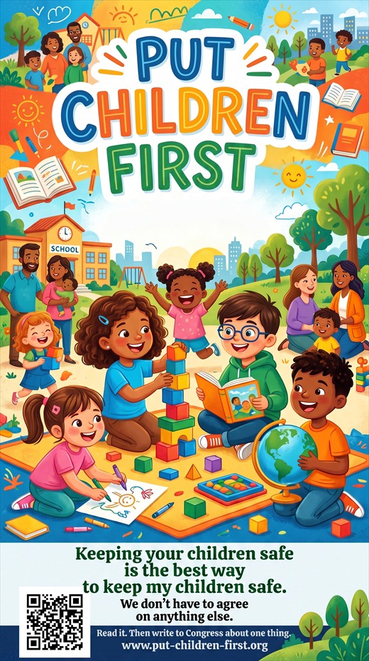 Put Children First poster, with a QR code to this page